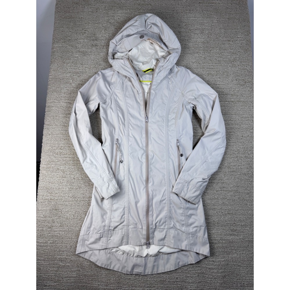 Lululemon Athletica Hooded Longline Windbreaker Jacket Beige Full Zip Women